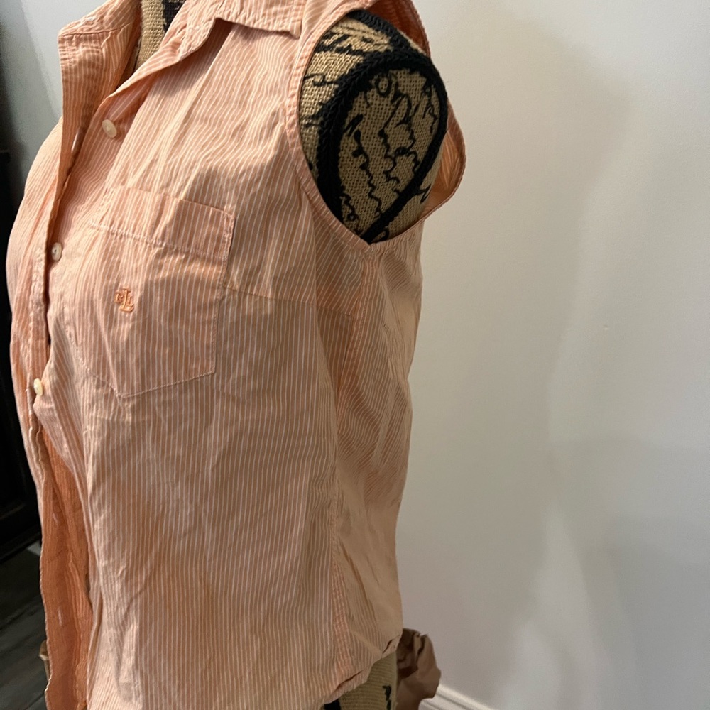 Ralph Lauren Peach Sleeveless Button-Down Shirt - Picture 4 of 7